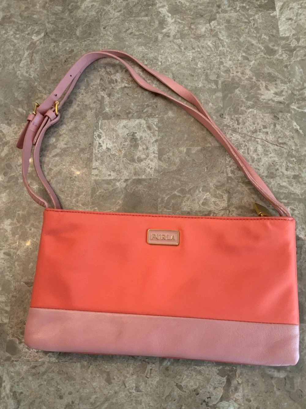 Furla Coral and Light Pink Shoulder Bag GUC - Picture 12 of 16